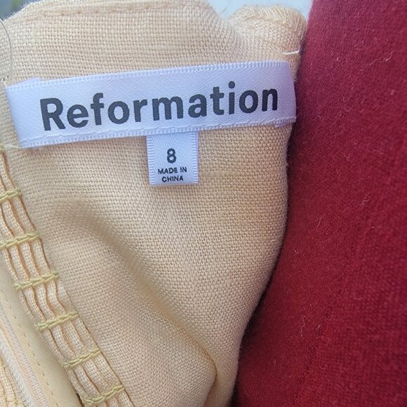 Reformation Malvina Dress Butter Yellow Linen Puff Sleeves Square Neck Mini 8 - Picture 5 of 6